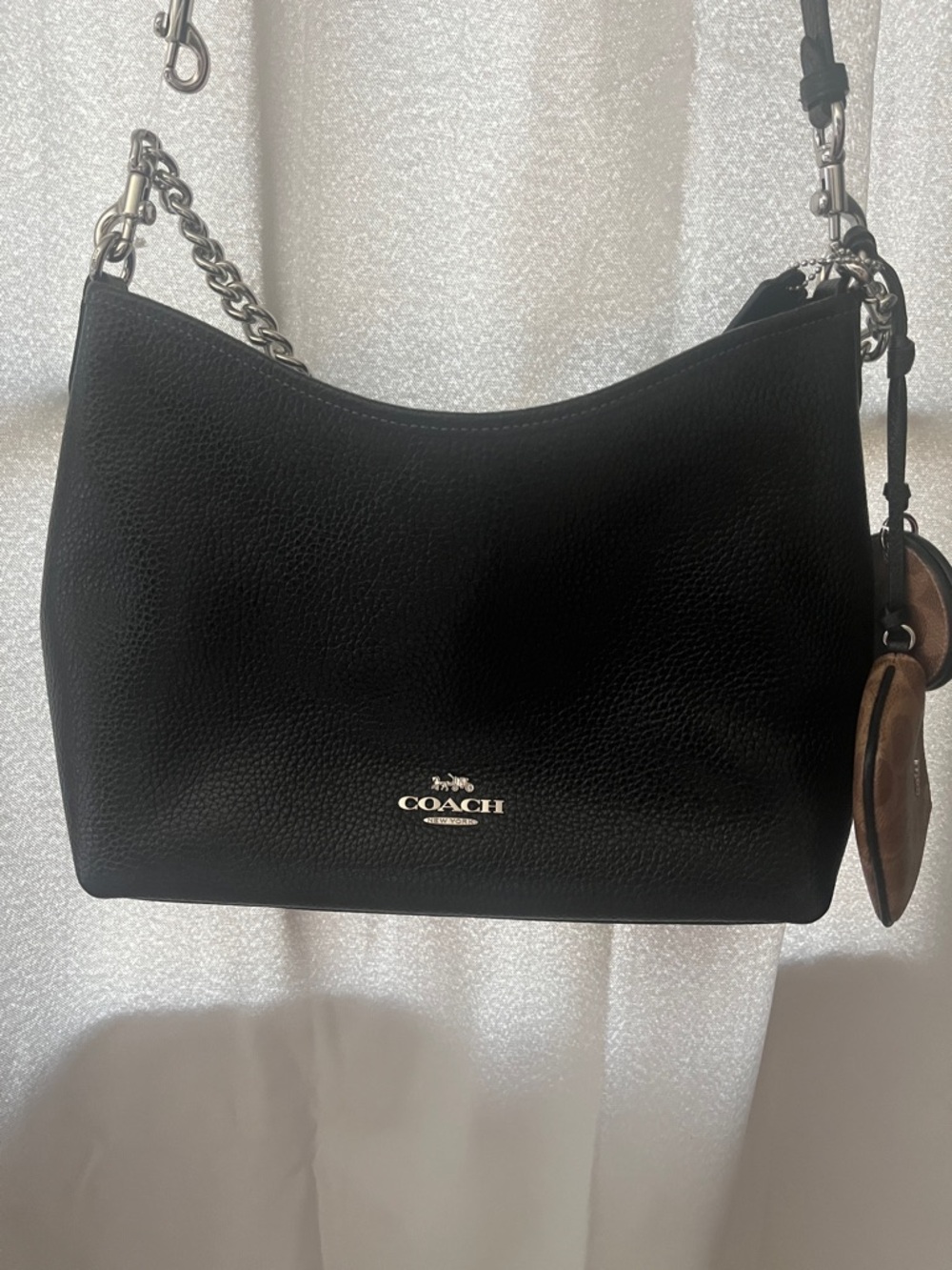 **NEW**Coach Black Pebbled Leather Shoulder Hobo with Chain Strap